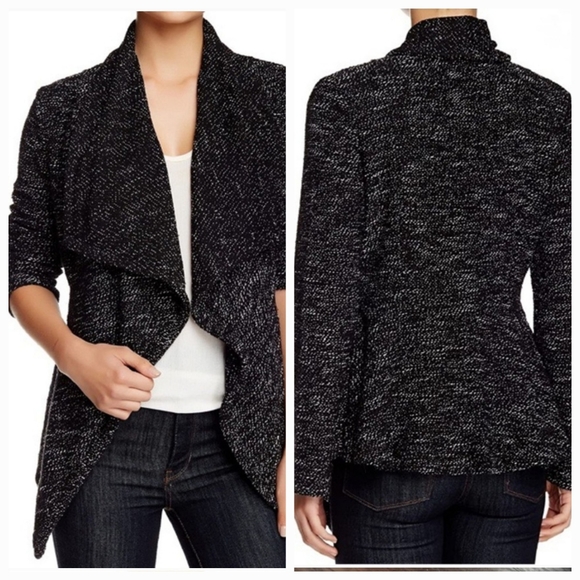 BNCI by Blanc Noir Women's Tweed Drape Front Shawl Collar Cardigan! Size… - Picture 1 of 9